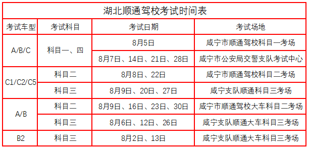 湖北顺通驾校2019年8月考试时间.png