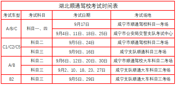湖北顺通驾校2019年9月考试时间.png