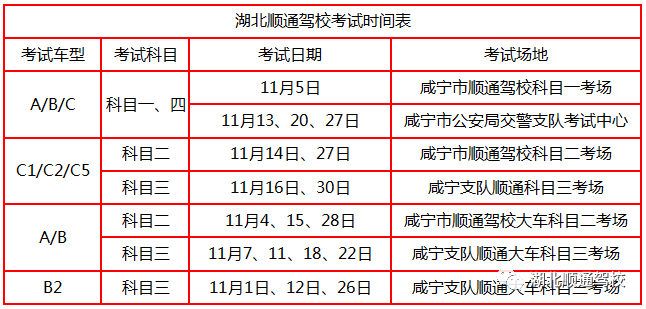 湖北顺通驾校2019年11月考试时间.png